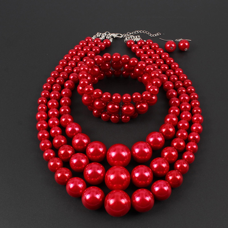 Fashion Claret Red Pearls Decorated Pure Color Jewelry Sets,Jewelry Sets