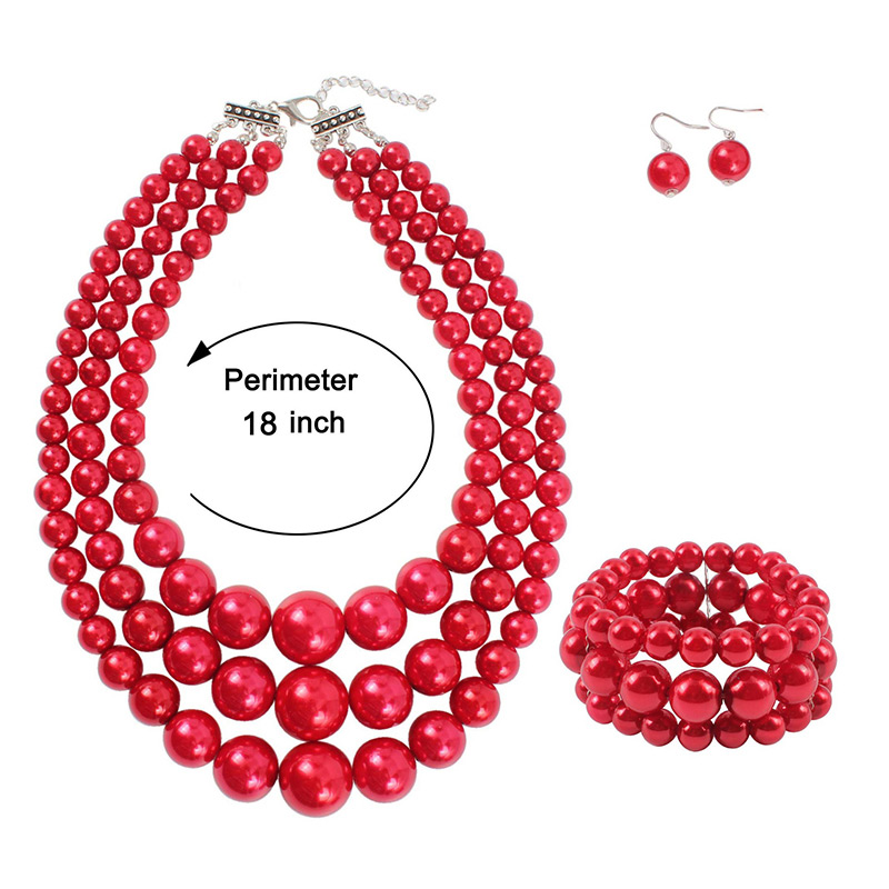 Fashion Claret Red Pearls Decorated Pure Color Jewelry Sets,Jewelry Sets