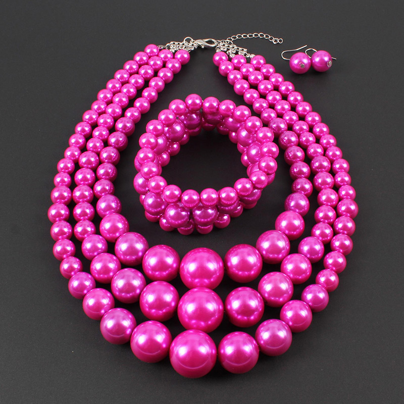Fashion Red Pearls Decorated Pure Color Jewelry Sets,Jewelry Sets