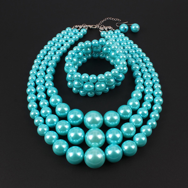 Fashion Pale Blue Pearls Decorated Pure Color Jewelry Sets,Jewelry Sets