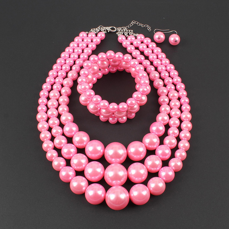 Fashion Pink Pearls Decorated Pure Color Jewelry Sets,Jewelry Sets