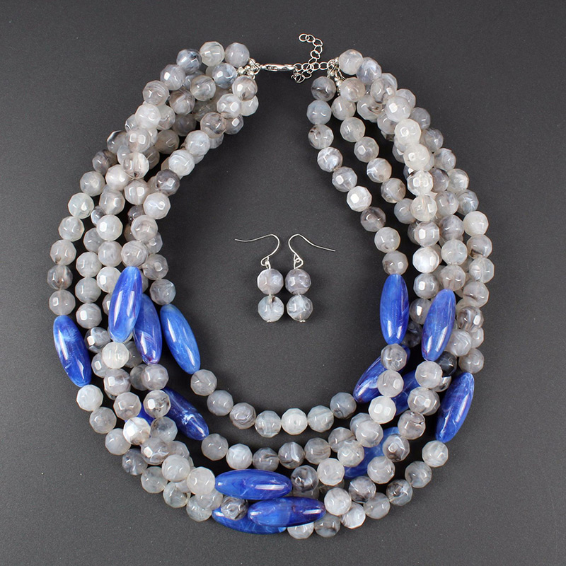 Fashion Blue Full Beads Decorated Multi-layer Jewelry Sets,Jewelry Sets
