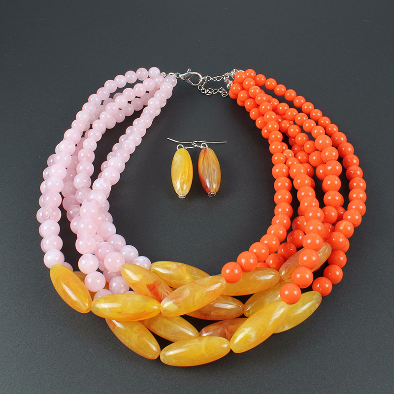 Fashion Yellow+pink Color Matching Design Multi-layer Jewelry Sets,Jewelry Sets