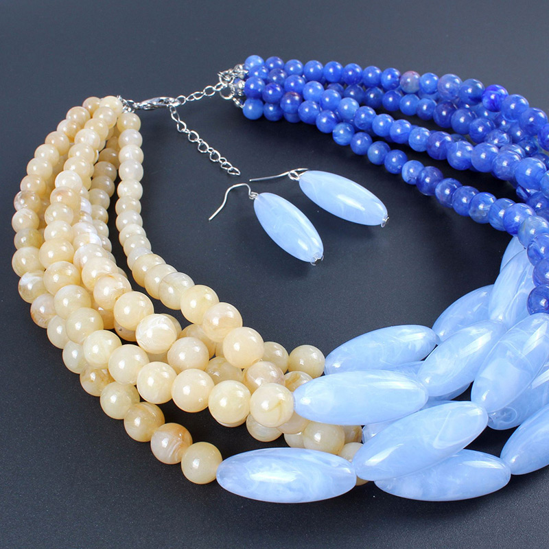 Fashion Blue+beige Color Matching Design Multi-layer Jewelry Sets,Jewelry Sets