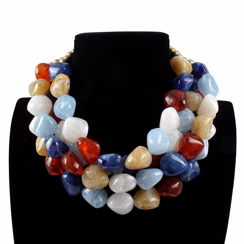 Fashion Yellow+red Stone Shape Design Color Matching Necklace,Beaded Necklaces