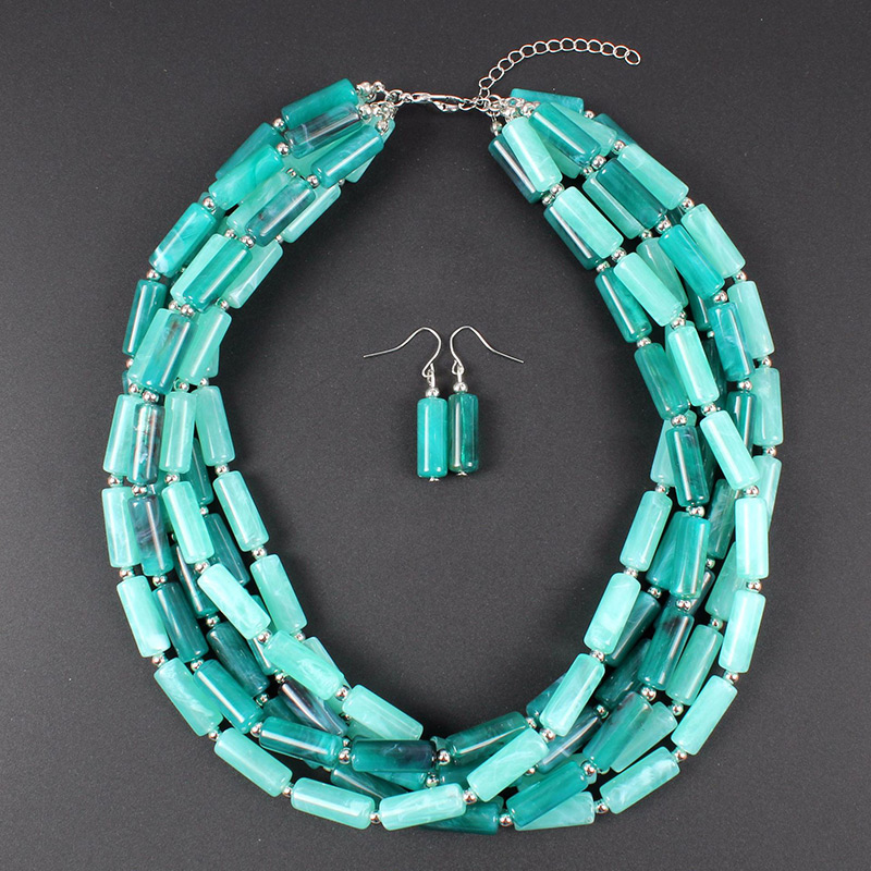 Fashion Green Cylindrical Shape Design Pure Color Jewelry Sets,Jewelry Sets