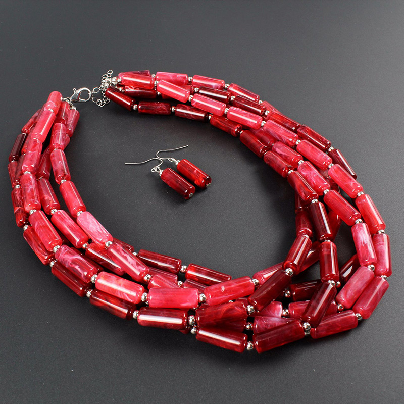 Fashion Red Cylindrical Shape Design Pure Color Jewelry Sets,Jewelry Sets