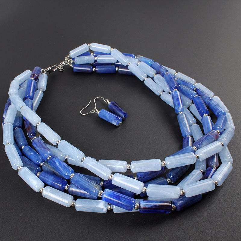 Fashion Blue Cylindrical Shape Design Multi-layer Jewelry Sets,Jewelry Sets