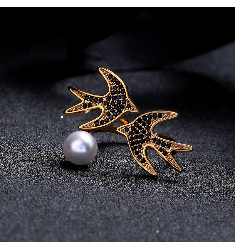 Fashion Black Swallow&pearl Decorated Opening Ring,Fashion Rings