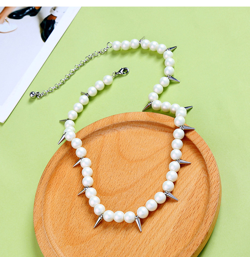 Fashion White Rivets&pearls Decorated Simple Necklace,Beaded Necklaces