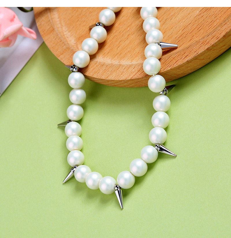 Fashion White Rivets&pearls Decorated Simple Necklace,Beaded Necklaces