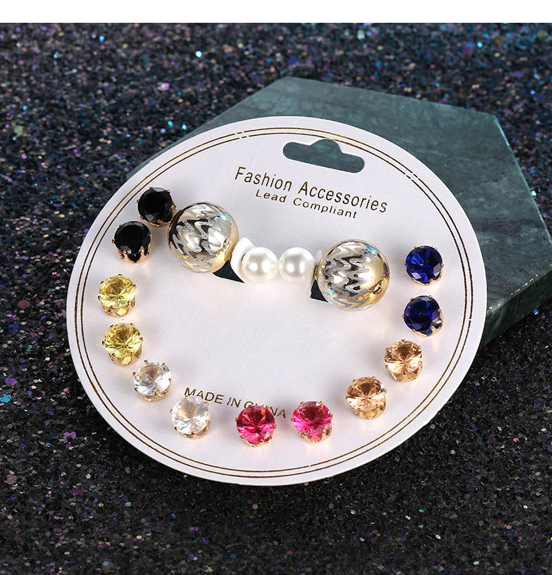Fashion Multi-color Diamond&pearls Decorated Earrings(14pcs),Earrings set