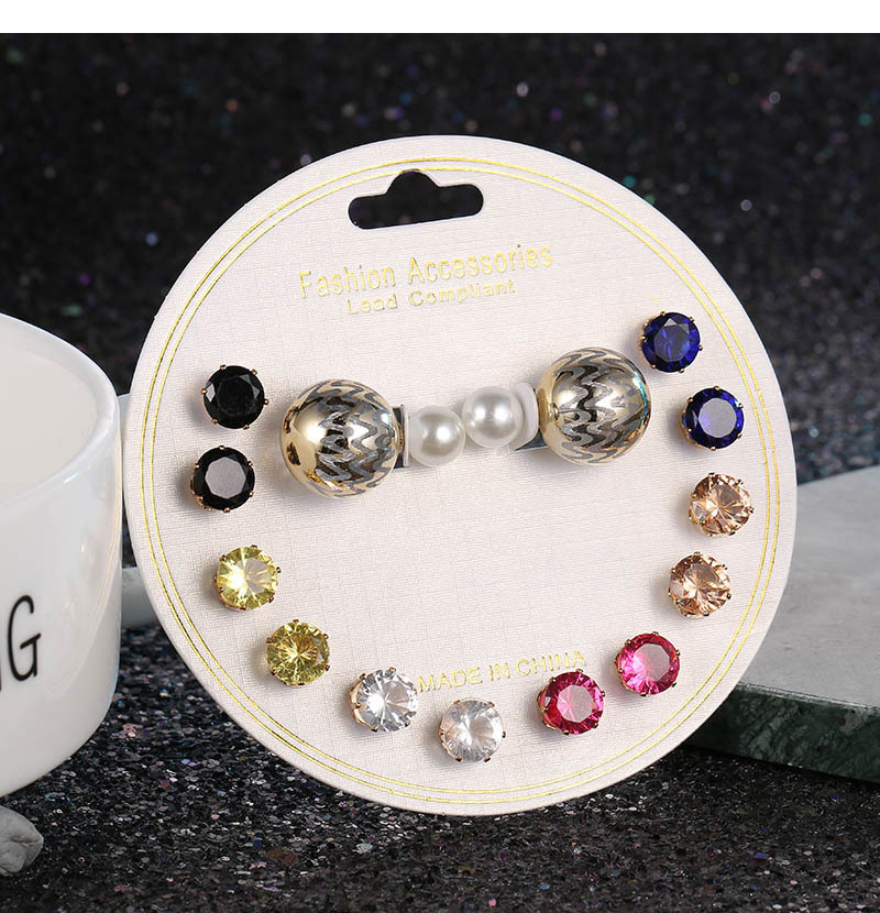 Fashion Multi-color Diamond&pearls Decorated Earrings(14pcs),Earrings set