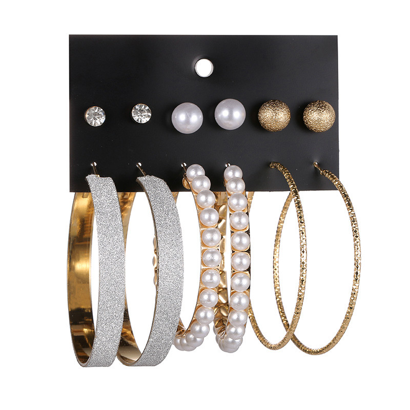 Fashion Gold Color Circular Ring&pearls Decorated Earrings(12pcs),Hoop Earrings