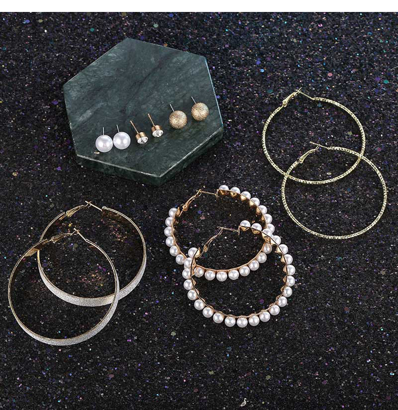 Fashion Gold Color Circular Ring&pearls Decorated Earrings(12pcs),Hoop Earrings