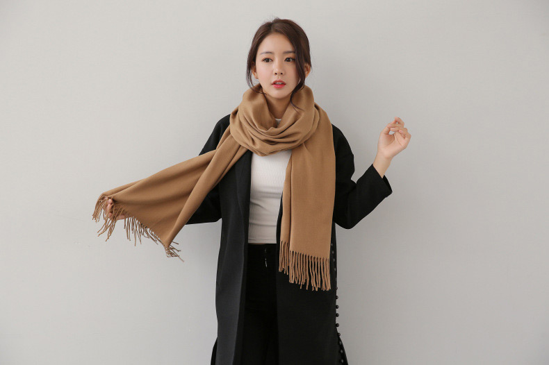 Fashion Beige Tassel Decorated Pure Color Scarf,knitting Wool Scaves