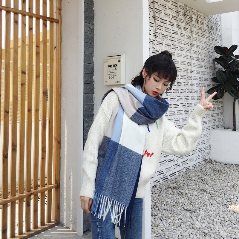 Fashion Khaki+white Grid Pattern Design Tassel Scarf,knitting Wool Scaves