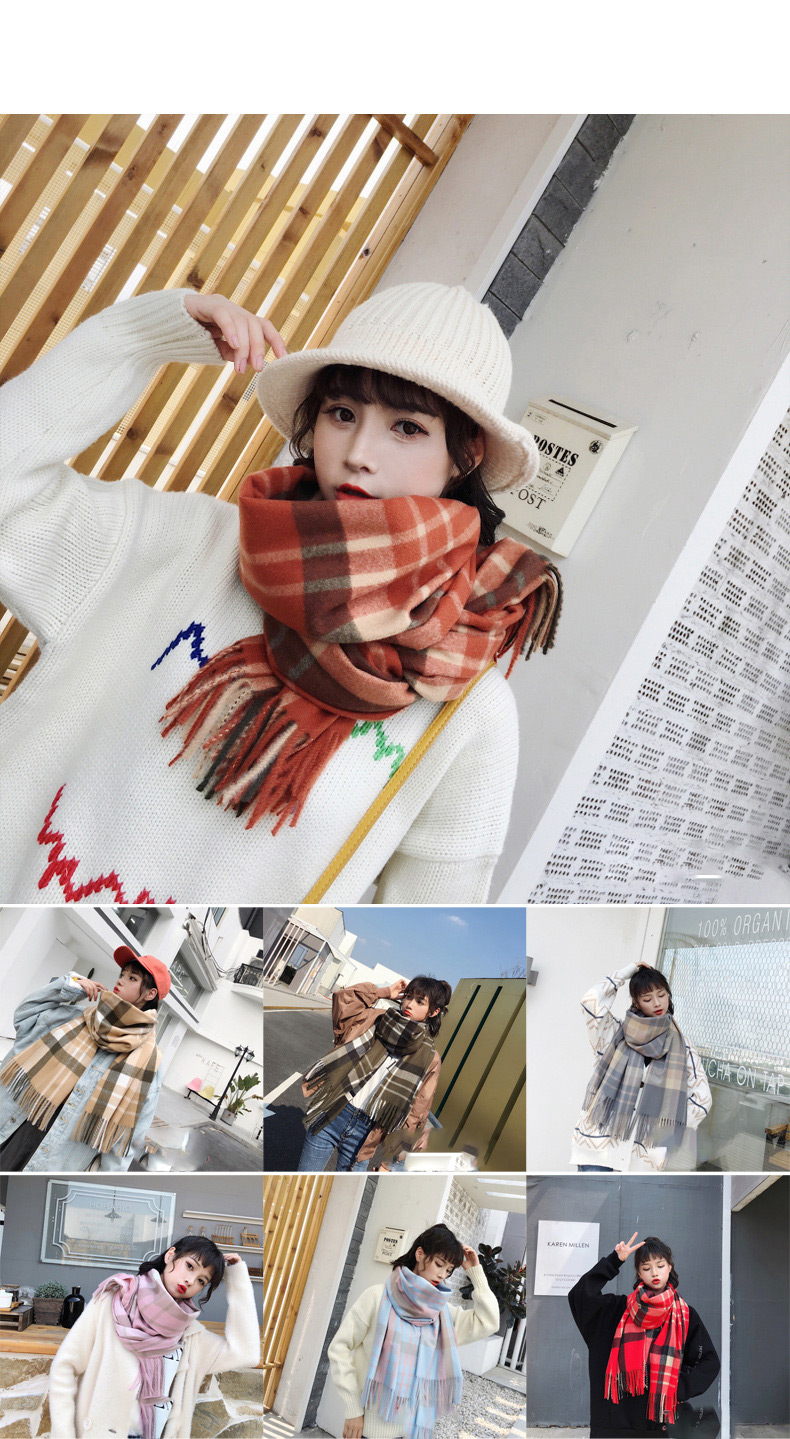Fashion Red Tassel Decorated Grid Shape Design Scarf,knitting Wool Scaves