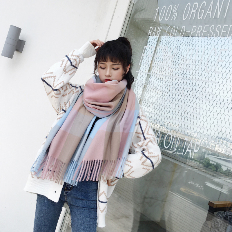 Fashion Pink+green Color Matching Design Tassel Scarf,knitting Wool Scaves