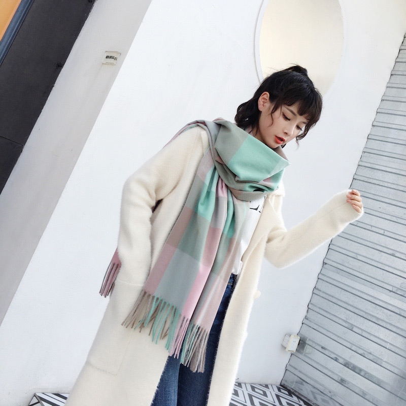Fashion Pink+green Color Matching Design Tassel Scarf,knitting Wool Scaves