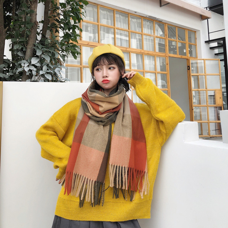 Fashion Yellow+blue Color Matching Design Tassel Scarf,knitting Wool Scaves