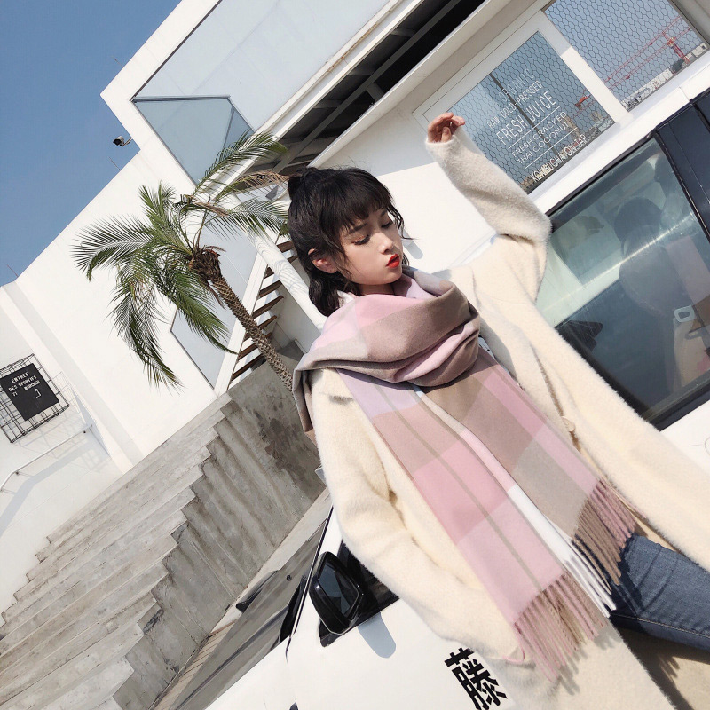 Fashion Pink+blue Color Matching Design Tassel Scarf,knitting Wool Scaves