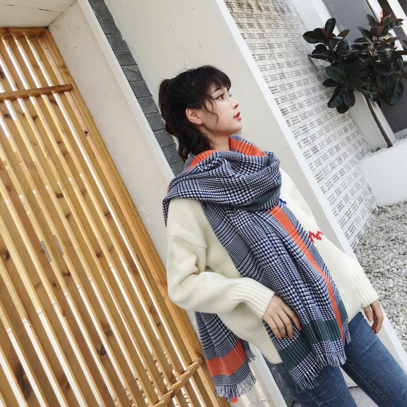 Fashion Orange Grid Pattern Design Dual-use Scarf,knitting Wool Scaves