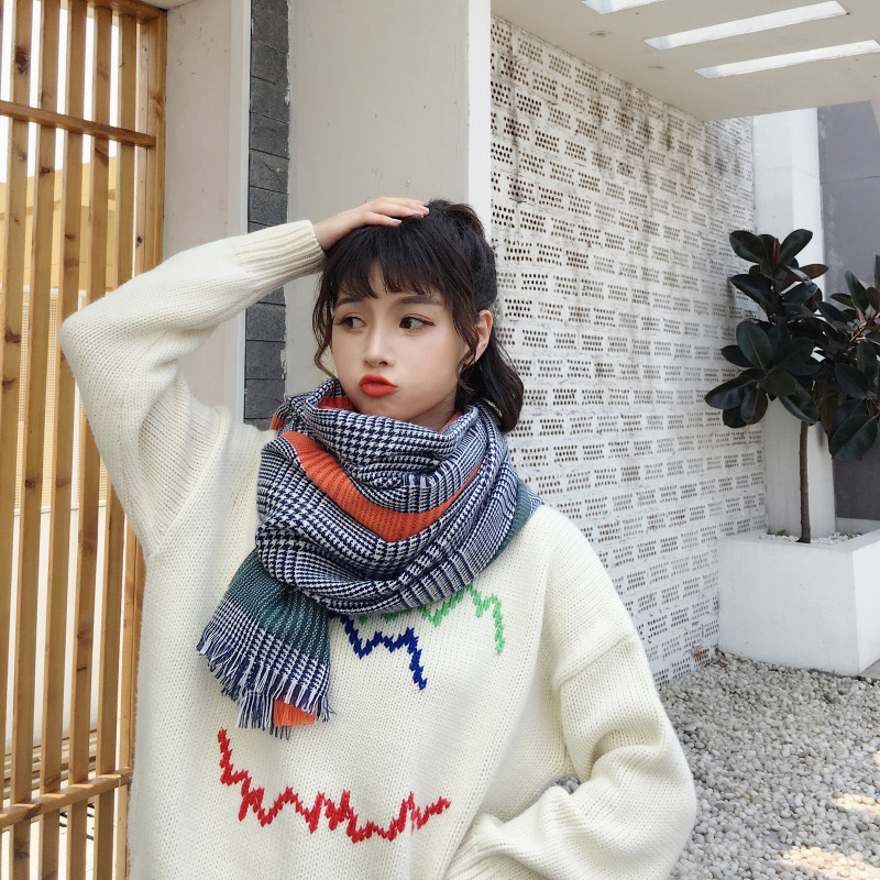 Fashion Khaki Grid Pattern Design Dual-use Scarf,knitting Wool Scaves