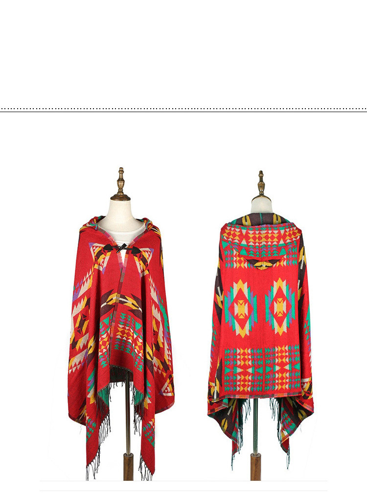 Fashion Red+peacock?blue Geometric Shape Pattern Design Thicken Scarf,knitting Wool Scaves
