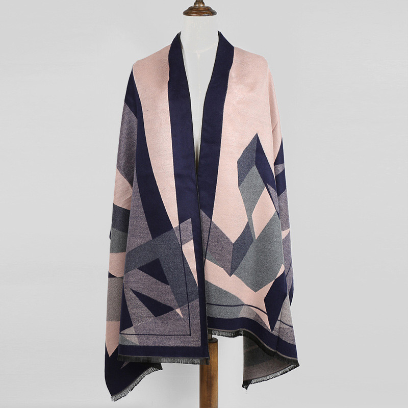 Fashion Navy+purple Geometric Shape Pattern Design Dual-use Scarf,knitting Wool Scaves