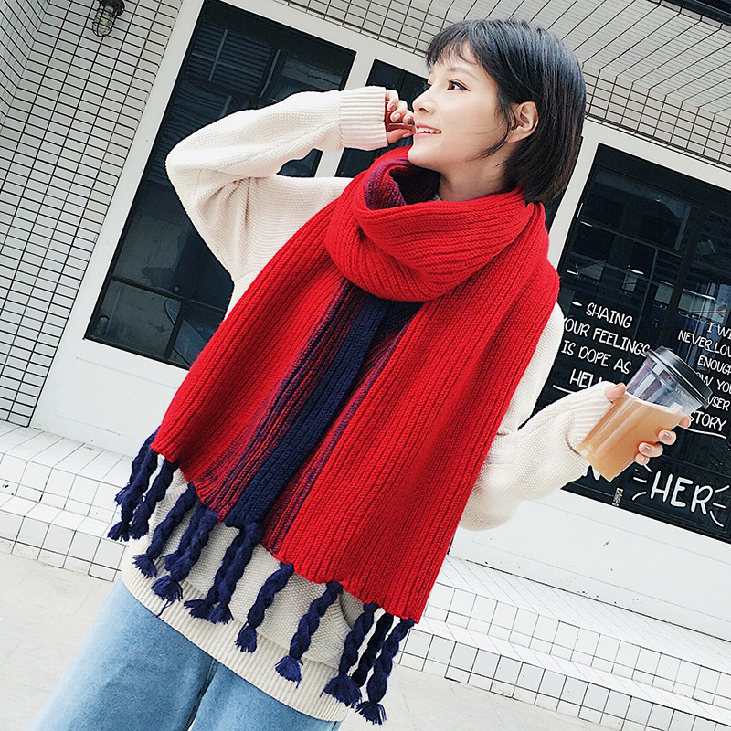 Fashion Gray Tassel Decorated Knitted Thicken Scarf,knitting Wool Scaves