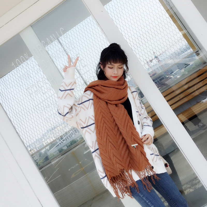 Fashion Coffee Pure Color Decorated Warm Scarf,knitting Wool Scaves