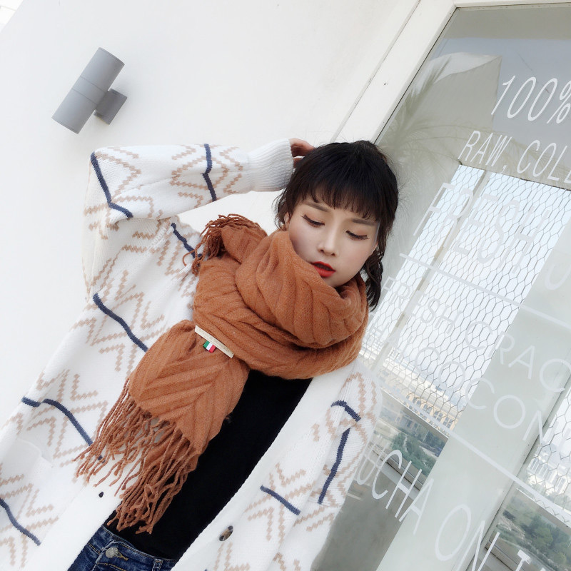 Fashion Coffee Pure Color Decorated Warm Scarf,knitting Wool Scaves