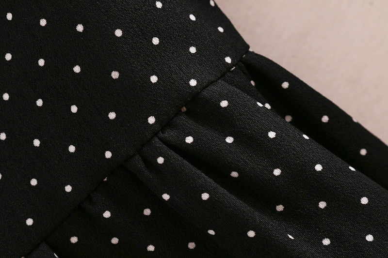 Fashion Black Dots Pattern Design Long Sleeves Dress,Long Dress