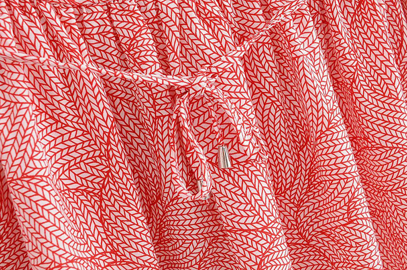 Fashion Pink Leaf Pattern Decorated V Neckline Dress,Long Dress