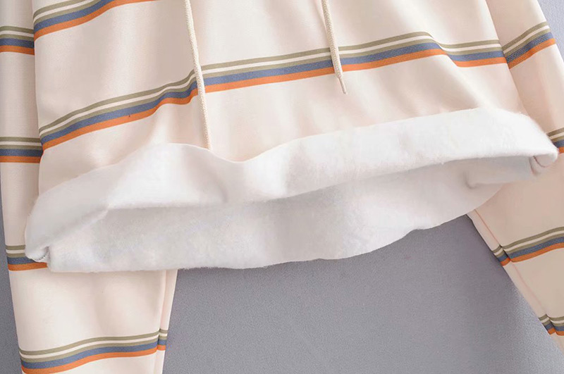 Fashion Beige Stripe Pattern Decorated Leisure Hoodie,Tank Tops & Camis