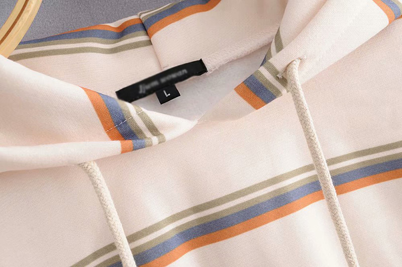 Fashion Beige Stripe Pattern Decorated Leisure Hoodie,Tank Tops & Camis