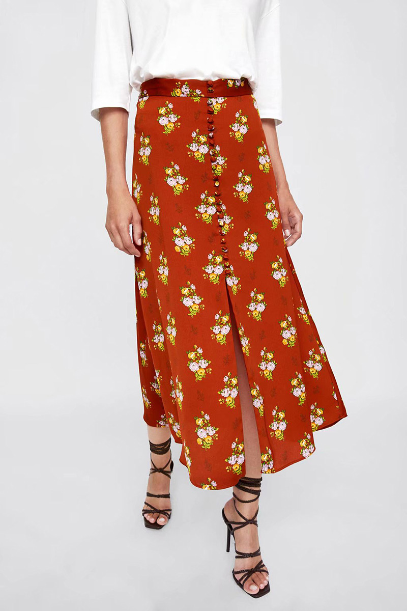 Fashion Red Flowers Pattern Decorated Simple Skirt,Skirts