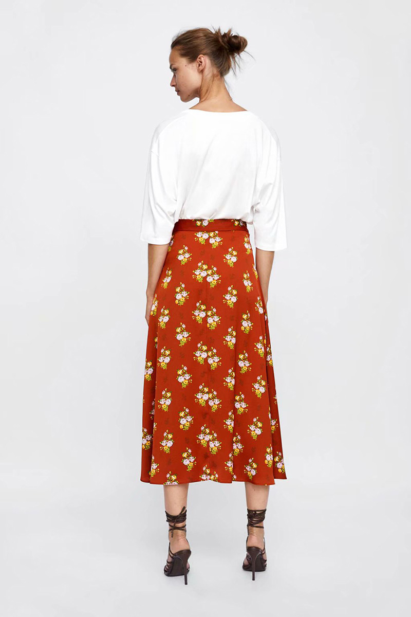 Fashion Red Flowers Pattern Decorated Simple Skirt,Skirts