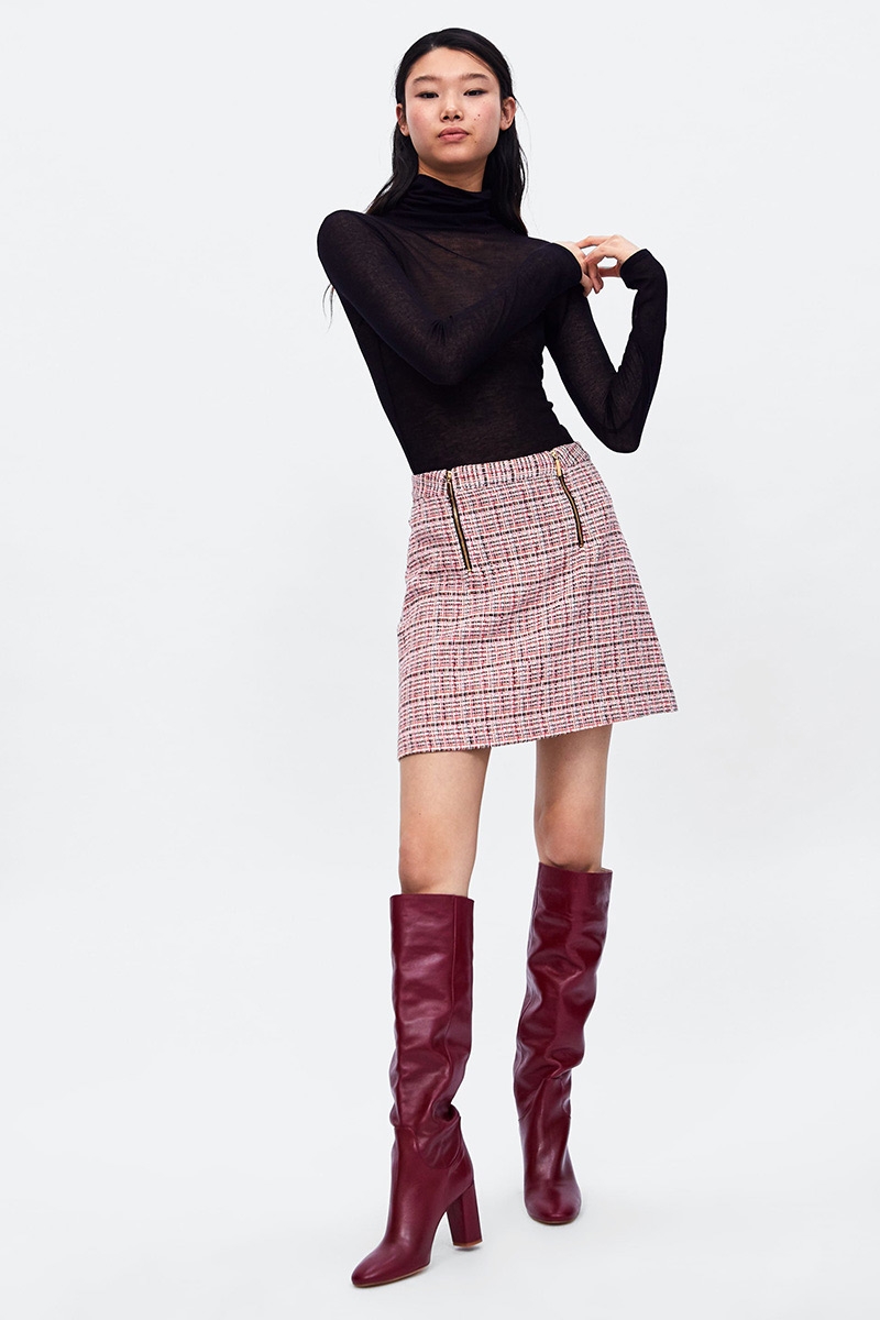 Fashion Pink Double Zippers Decorated Simple Skirt,Skirts