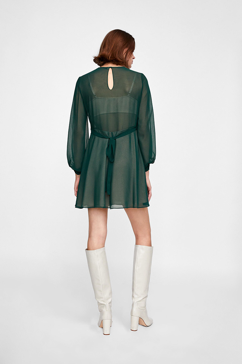 Fashion Green Pure Color Design Round Neckline Dress,Long Dress