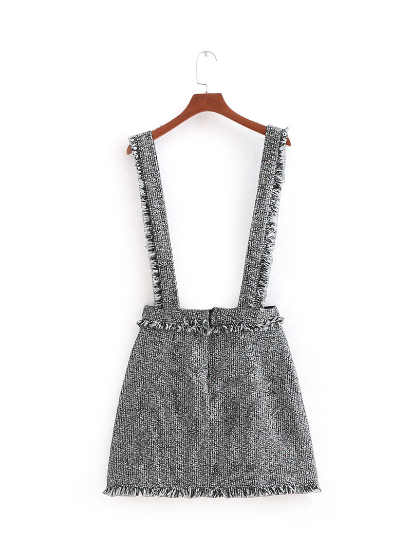 Fashion Gray Tassel Decorated Pure Color Mini Skirt,Long Dress