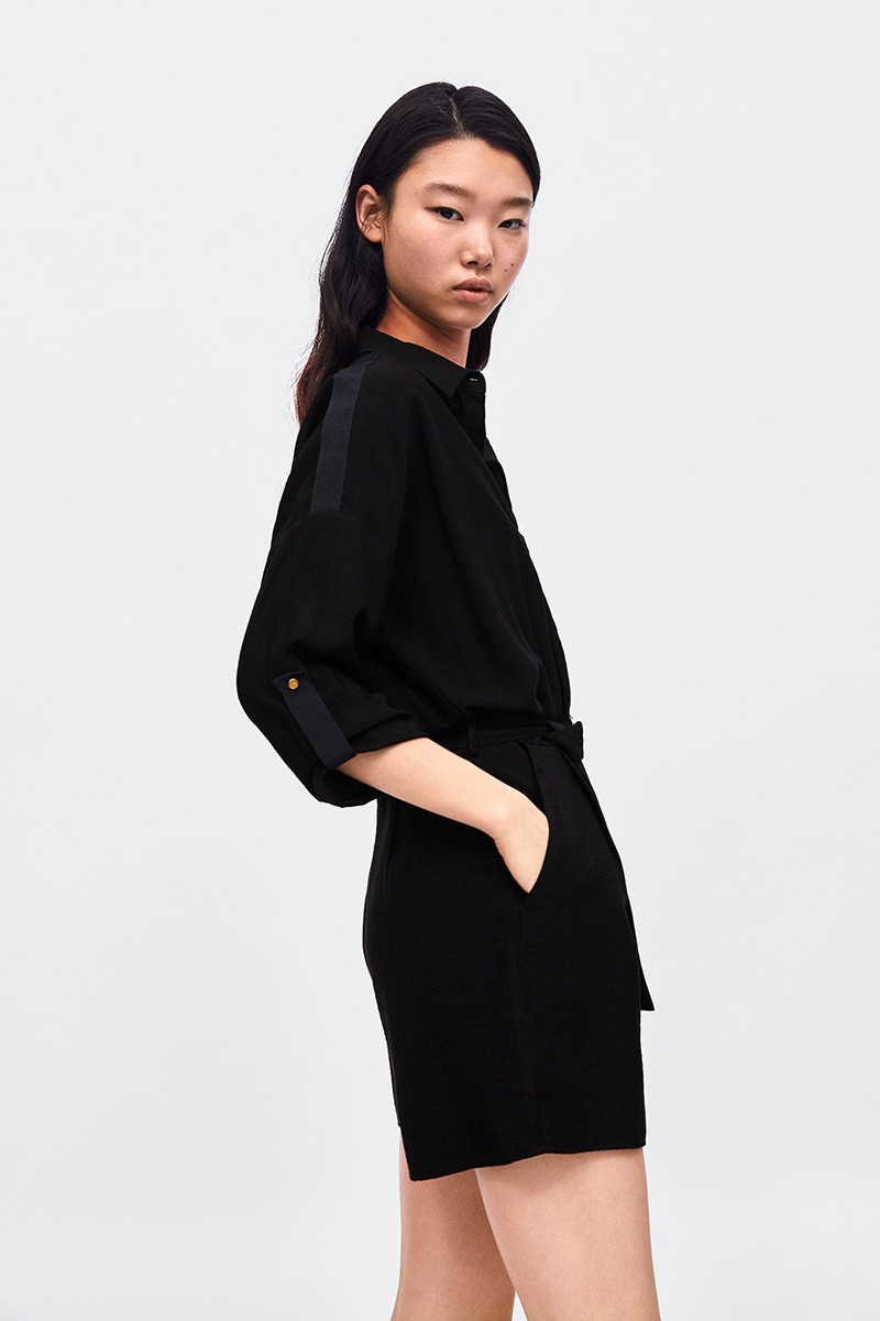 Fashion Black Pure Color Design Long Sleeves Jumpsuit,Pants
