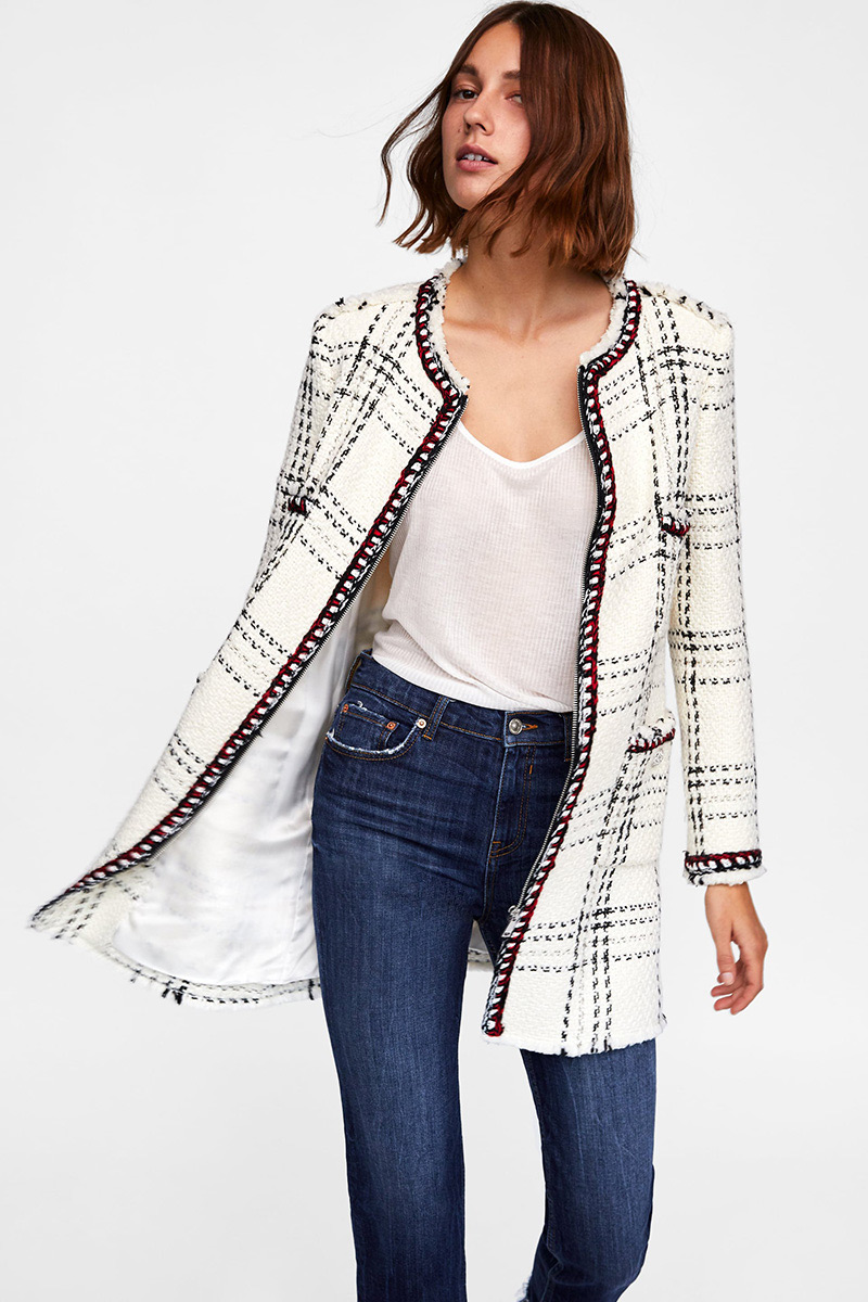 Fashion White Round Neckline Design Long Sleeves Overcoat,Coat-Jacket