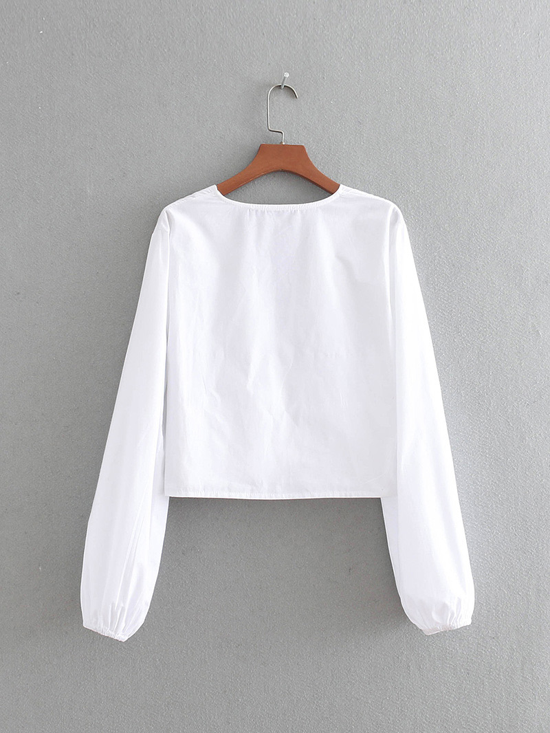 Fashion White V Neckline Design Pure Color Smock,Coat-Jacket
