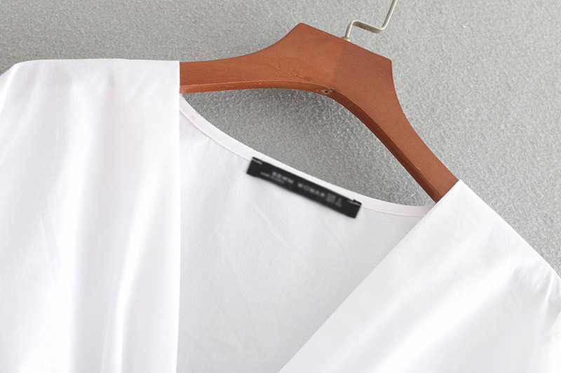 Fashion White V Neckline Design Pure Color Smock,Coat-Jacket