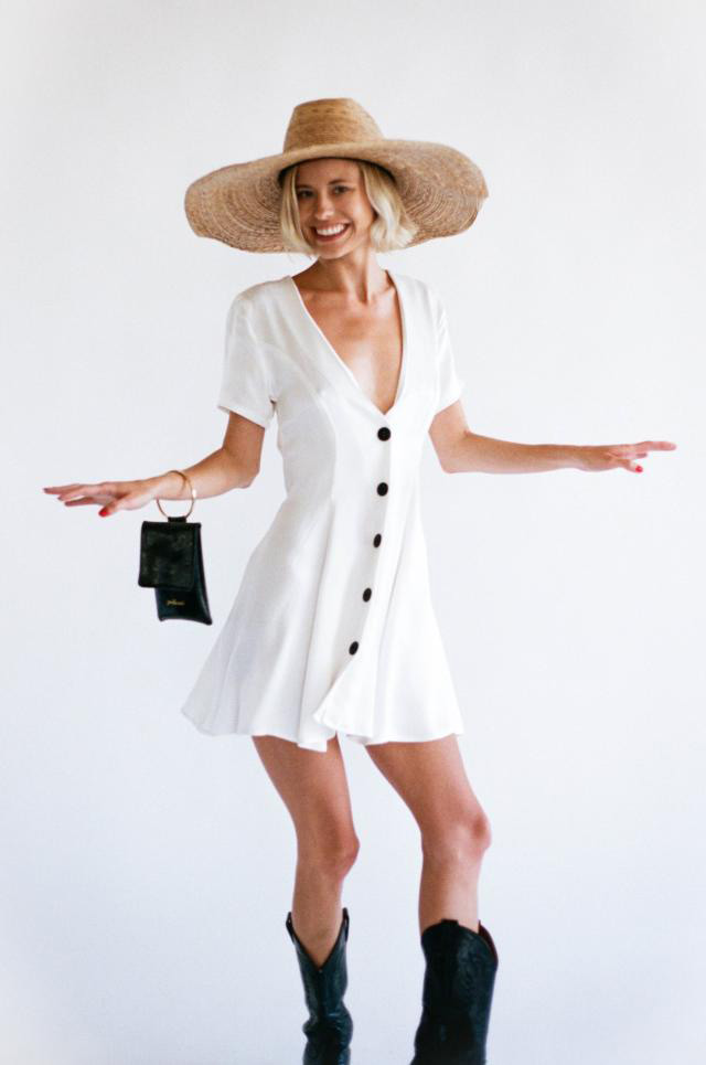 Fashion White V Neckline Design Pure Color Mini Dress,Long Dress