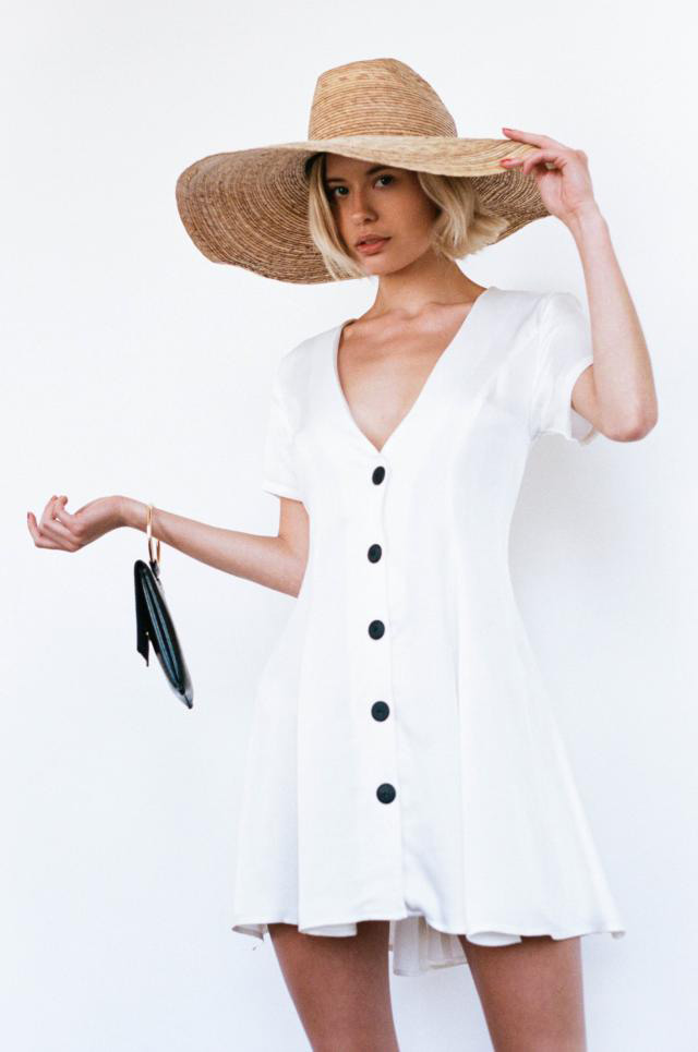 Fashion White V Neckline Design Pure Color Mini Dress,Long Dress