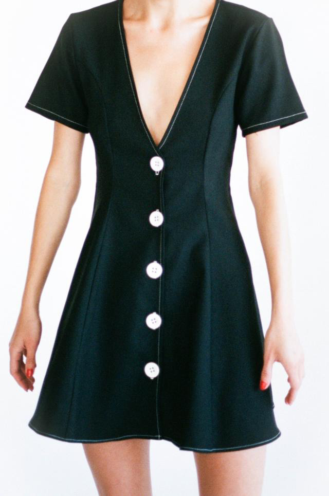 Fashion Black V Neckline Design Pure Color Mini Dress,Long Dress