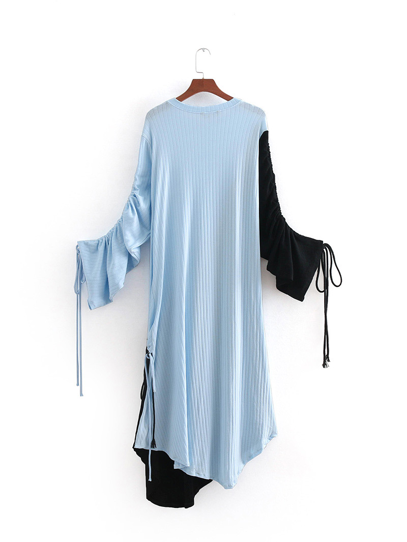Fashion Blue+black Color Matching Design Round Neckline Dress,Long Dress